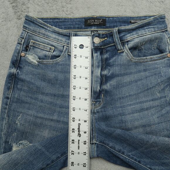 Judy Blue Jeans Junior's 1/25 Mid-Rise Relaxed Straight 25" Inseam Destroyed - Picture 9 of 16